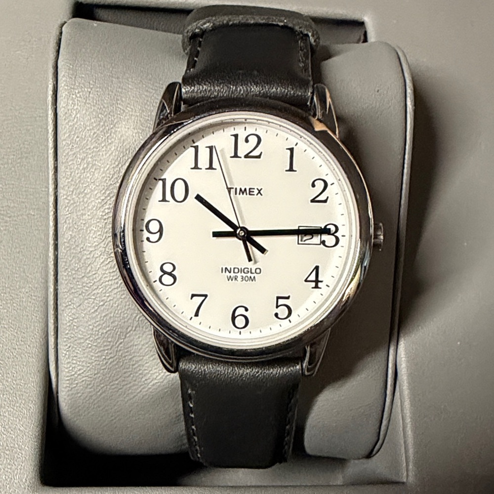 Timex Silver Case Black Strap Watch